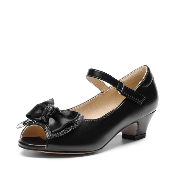 Girls’ Open-Toe Bow Dress Shoes - BLACK-PU -  0